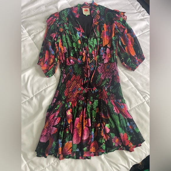 FARM Rio Pink and Red Pleated Tie Front Mini Dress - Picture 2 of 5